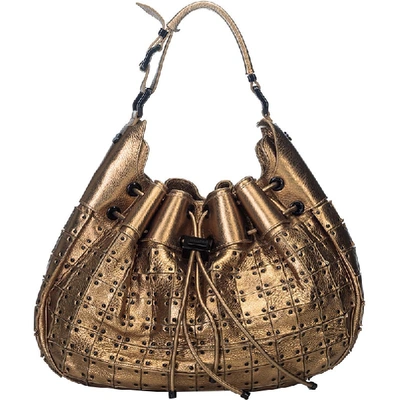 Pre-owned Burberry Metallic Gold Leather Studded Prorsum Warrior Hobo Bag
