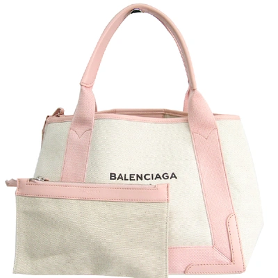 Pre-owned Balenciaga Pink/ivory Canvas Navy Cabas Xs Bag In Multicolor