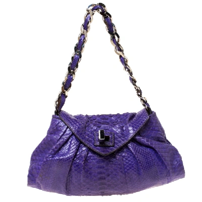 Pre-owned Zagliani Purple Python Leather Envelope Shoulder Bag