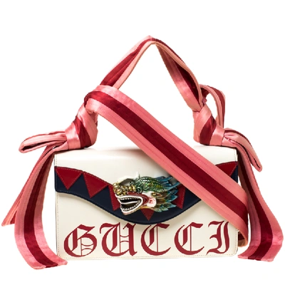 Pre-owned Gucci White Leather And Satin Naga Dragon Head Shoulder Bag