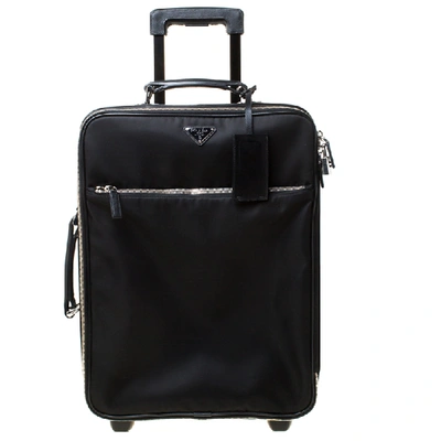 Pre-owned Prada Black Tessuto And Leather Trolley Rolling Luggage