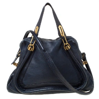 Pre-owned Chloé Navy Blue Leather Medium Paraty Shoulder Bag
