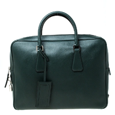 Pre-owned Prada Dark Green Leather Classic Laptop Bag