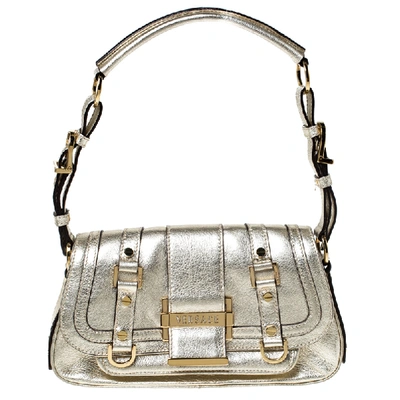 Pre-owned Versace Gold Metallic Leather Buckle Flap Shoulder Bag