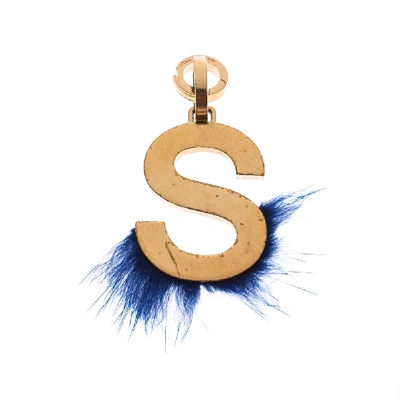 Pre-owned Fendi Abclick Letter S Fur Gold Tone Charm