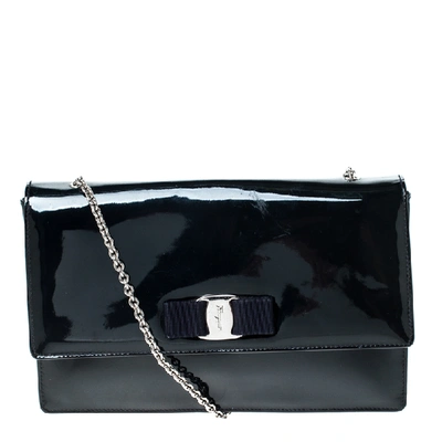 Pre-owned Ferragamo Navy Blue Patent Leather Crossbody Bag