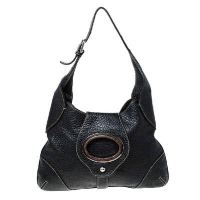 Pre-owned Dolce & Gabbana Black Pebbled Leather Ring Shoulder Bag