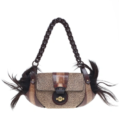 Pre-owned Fendi Brown Pony Hair And Exotic Skin Shoulder Bag