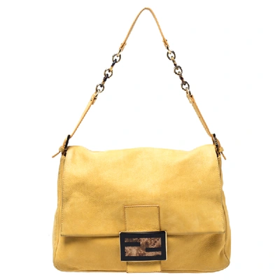 Pre-owned Fendi Yellow Iridescent Leather Large Mamma Forever Flap Shoulder Bag