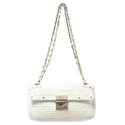 Pre-owned Versace White Patent Leather Flap Shoulder Bag