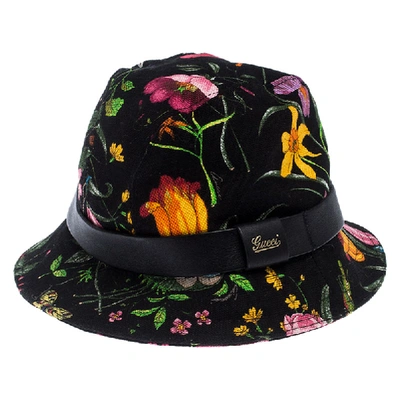 Pre-owned Gucci Black Floral Print Bucket Hat S