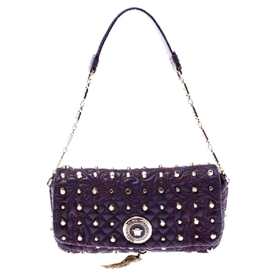 Pre-owned Versace Purple Leather Studded Tassel Vanitas Medea Shoulder Bag