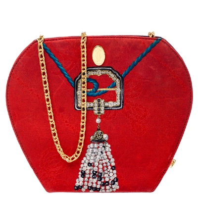 Pre-owned Cartier Red Printed Fabric Chain Clutch Bag