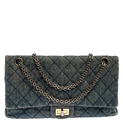 Pre-owned Chanel Blue Quilted Denim Reissue 2.55 Classic 226 Flap Bag