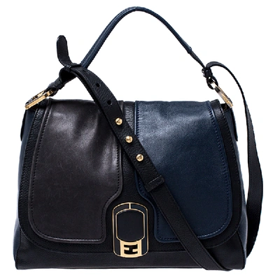 Pre-owned Fendi Blue/black Leather Flap Top Handle Bag