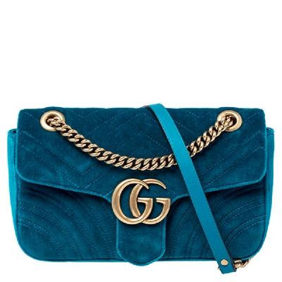 Pre-owned Gucci Green Velvet Small Gg Marmont Shoulder Bag