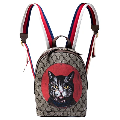 Pre-owned Gucci Beige Gg Supreme Mystic Cat Backpack