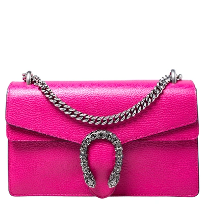 Pre-owned Gucci Fuschia Leather Small Dionysus Shoulder Bag In Pink