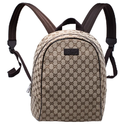 Pre-owned Gucci Beige/brown Gg Canvas And Leather Backpack