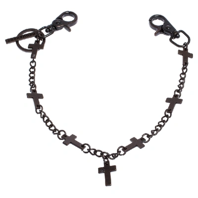 Pre-owned Dsquared2 Aged Bronze Tone Metal Cross Charm Chain Key Ring In Brown