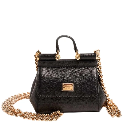 Pre-owned Dolce & Gabbana Black Leather Micro Miss Sicily Bag