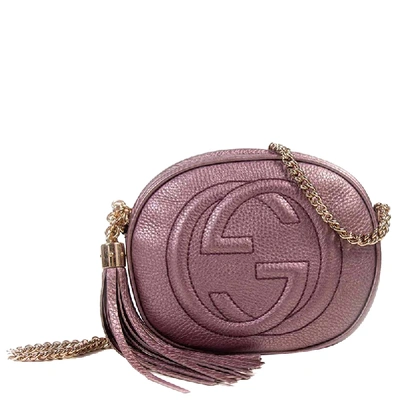 Pre-owned Gucci Bronze Grained Leather Soho Mini Disco Bag In Purple