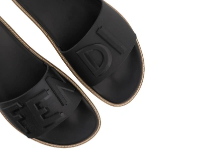 Shop Fendi Logo Slides In Black