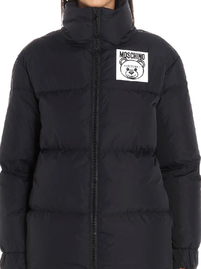 Shop Moschino Teddy Logo Patch Padded Jacket In Black