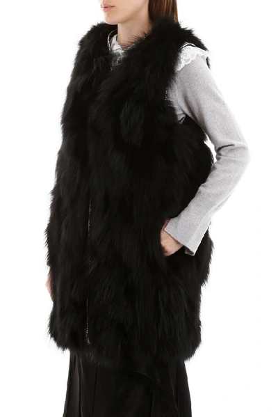 Shop Miu Miu Fox Fur Vest In Black