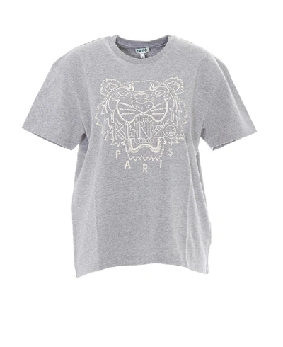 Shop Kenzo Tiger Logo Embroidered T In Grey