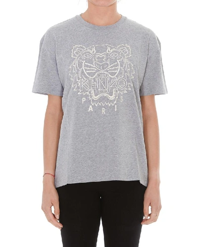 Shop Kenzo Tiger Logo Embroidered T In Grey