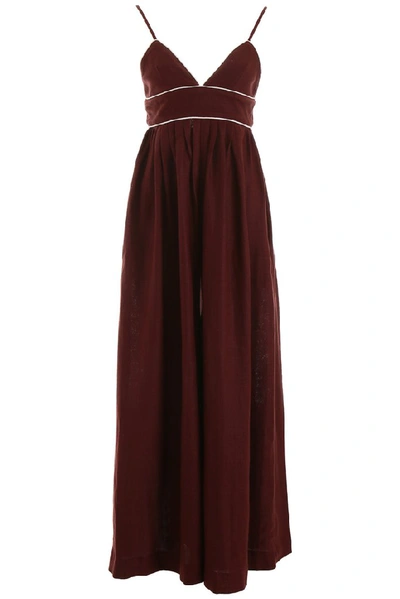 Shop Staud Wide Leg Sleeveless Jumpsuit In Brown