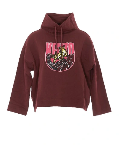 Shop Kenzo Tiger Mountain Embroidered Hoodie In Red