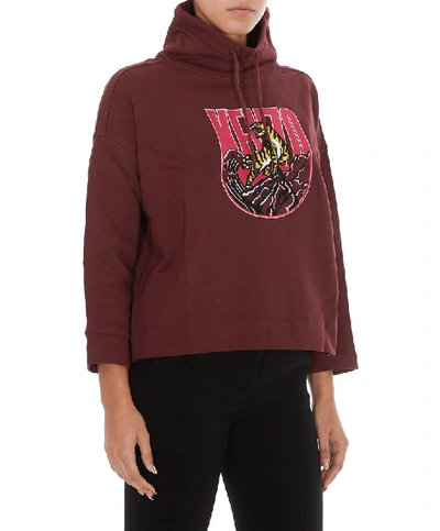 Shop Kenzo Tiger Mountain Embroidered Hoodie In Red