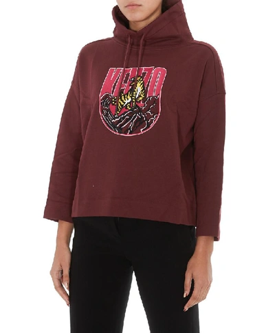 Shop Kenzo Tiger Mountain Embroidered Hoodie In Red