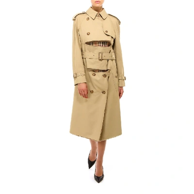 Shop Burberry Deconstructed Belted Shearling Trench Coat In Beige
