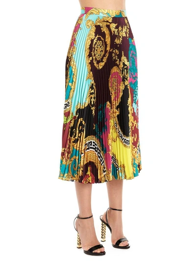 Shop Versace Pleated Baroque Print Midi Skirt In Multicolor