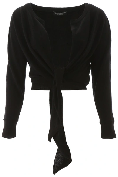 Shop Dolce & Gabbana Front Tie Cardigan In Black