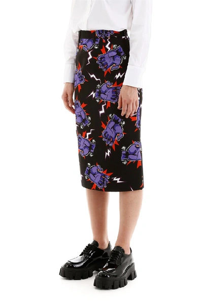 Shop Prada Frankenstein Print Midi Skirt In Multi