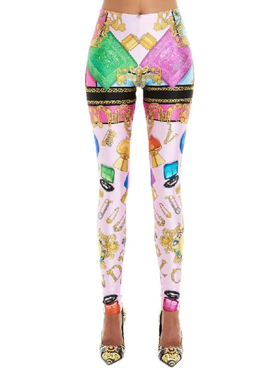 Shop Versace Printed Leggings In Multicolor