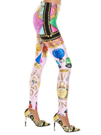 Shop Versace Printed Leggings In Multicolor