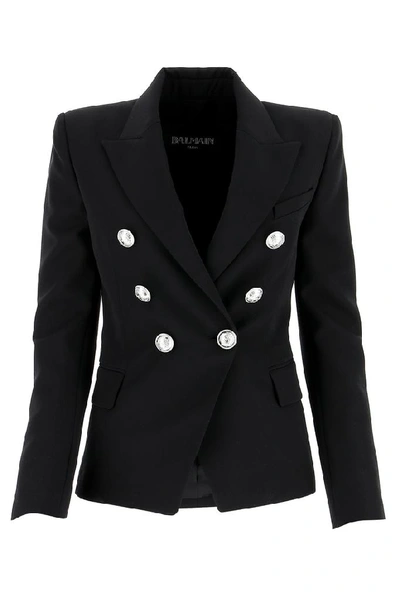 Shop Balmain Double Breasted Blazer In Black