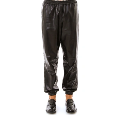 Shop Burberry Elasticated Waistband Leather Sweatpants In Black
