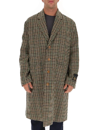 Shop Gucci Single Breasted Houndstooth Coat In Beigebrownmc