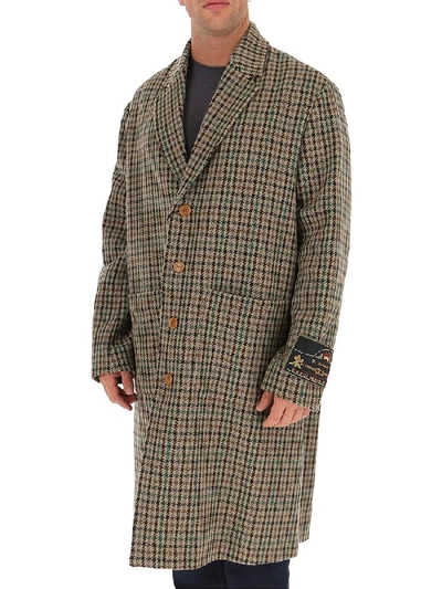 Shop Gucci Single Breasted Houndstooth Coat In Beigebrownmc