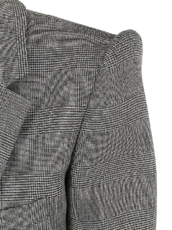 Balenciaga Roped-sleeve Glen-checked Wool Suit Jacket In Grey | ModeSens