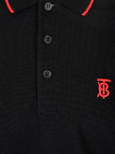 Shop Burberry Tb Monogram Embroidered Polo Shirt In Black