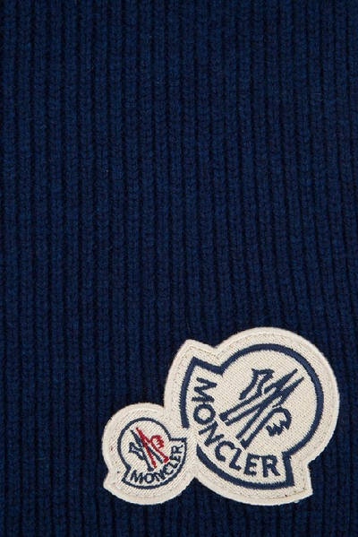 Shop Moncler Patch Detail Scarf In Blue