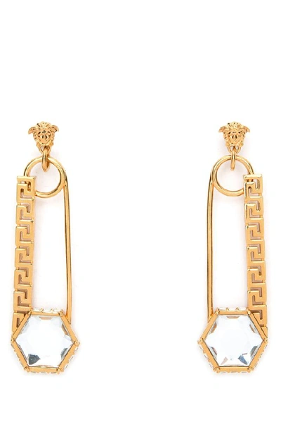 Shop Versace Safety Pin Earrings In Gold