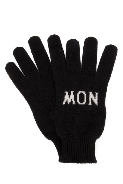 Shop Moncler Logo Knit Gloves In Black